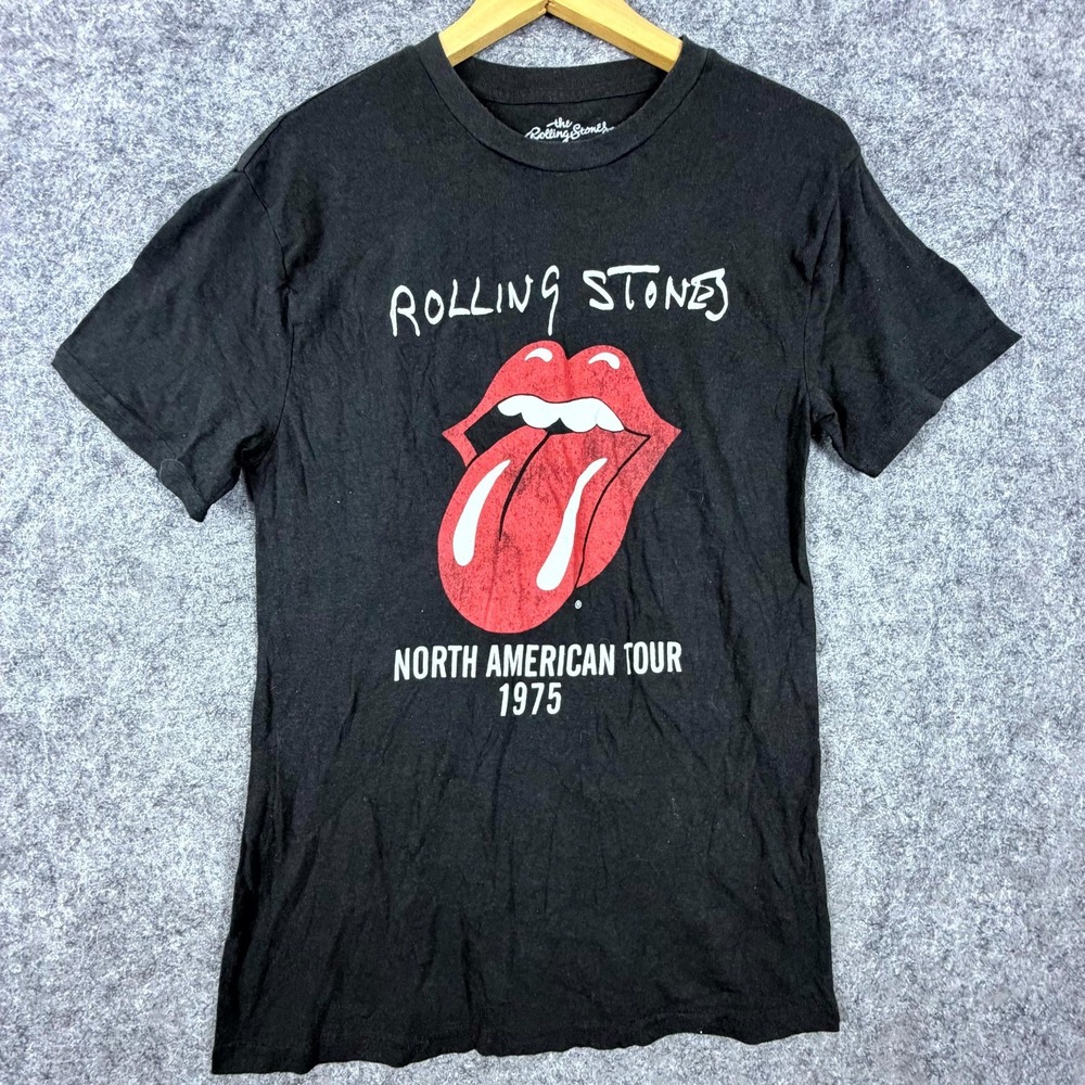 The Rolling Stones North American Tour 1975 T-Shirt Womens Medium Black Graphic